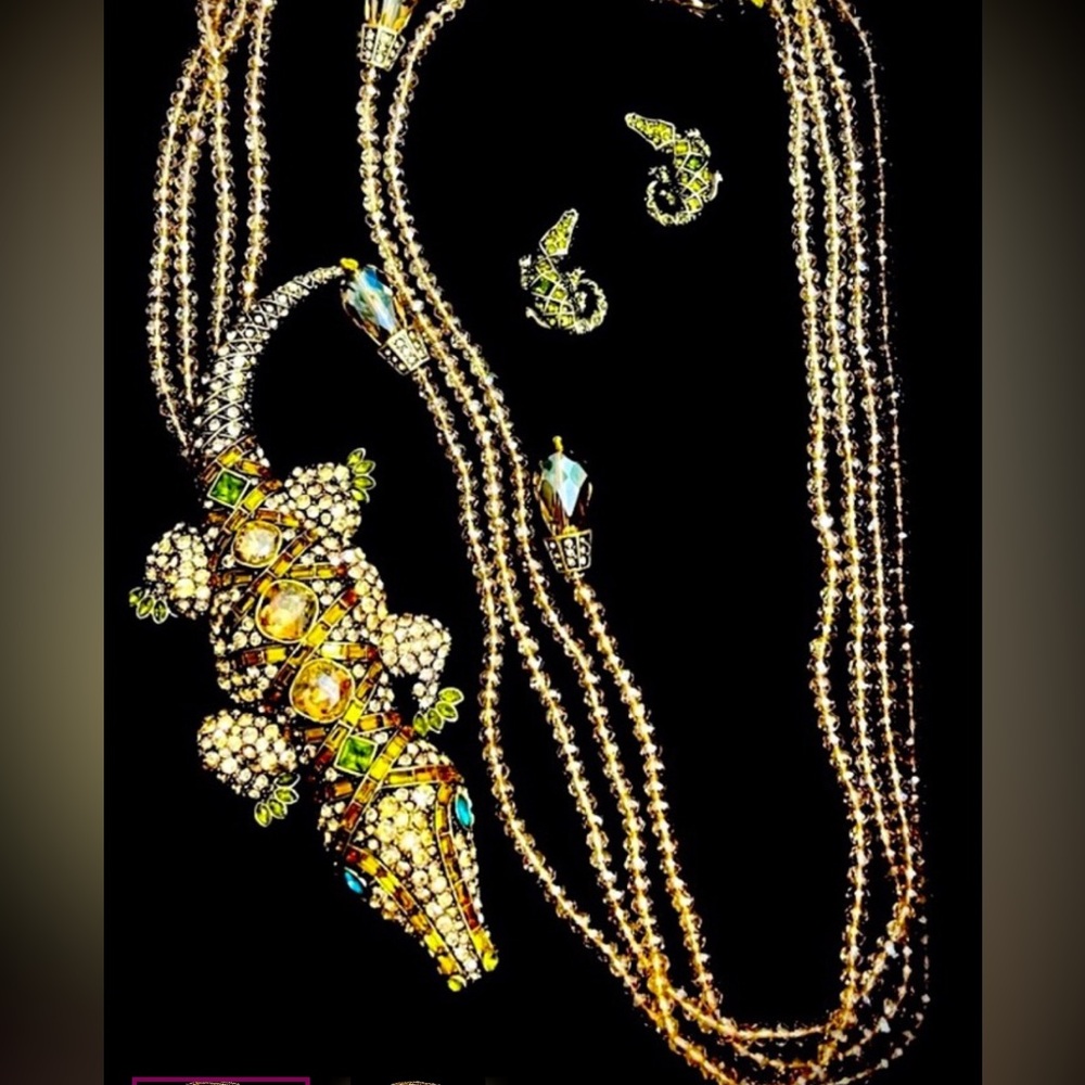 Heidi Daus” ALI-Gorgeous” Elegant Gold and Green Alligator Necklace Set